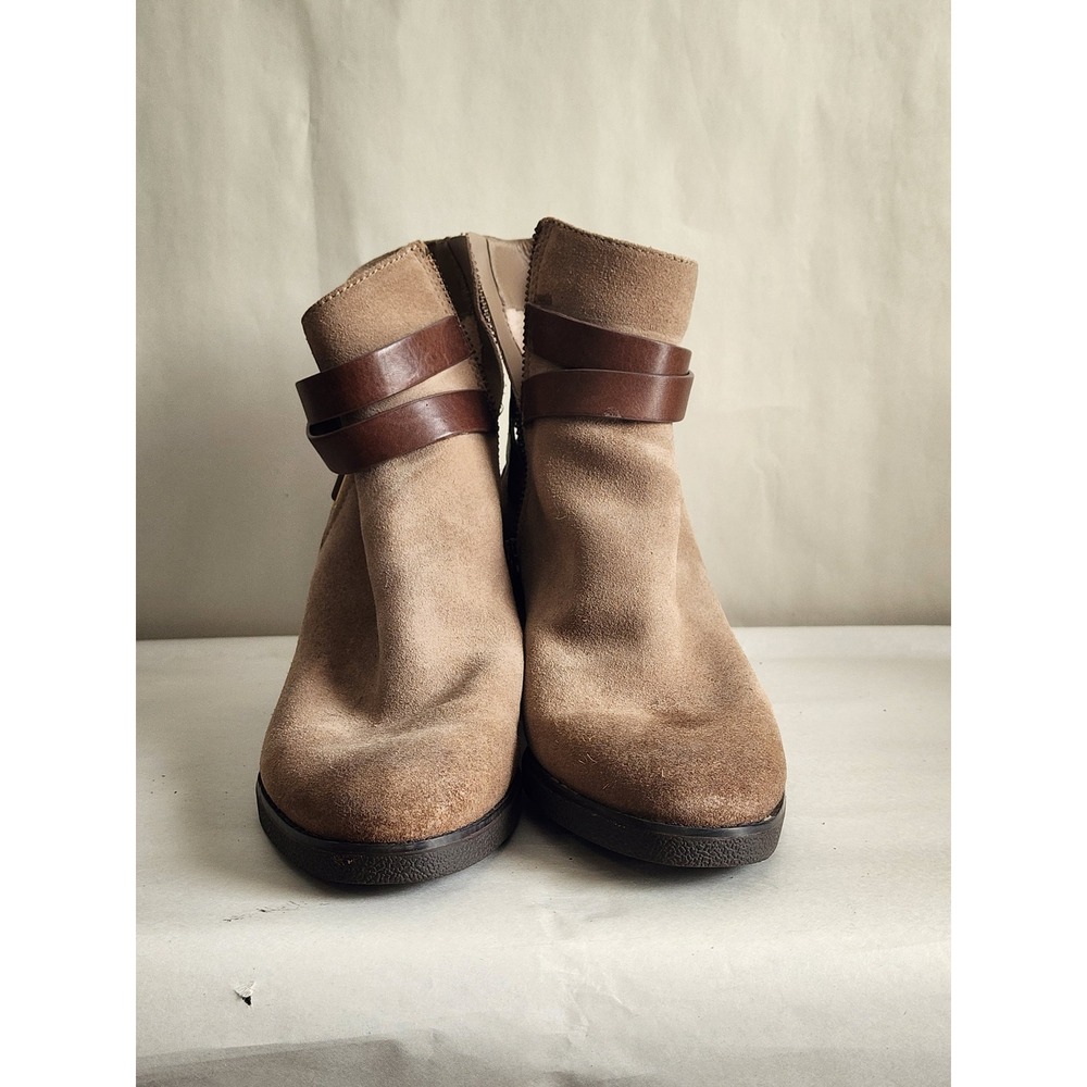 Michael Kors Tan Suede Ankle Boots Brown Leather Buckle Strap PW16E Womens 6.5M